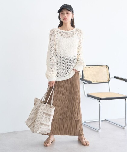 透け感がかわいい♡メッシュニットで抜け感コーデ🤍