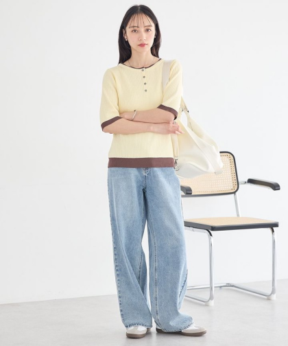 配色デザインが映えるニットトップス🌈