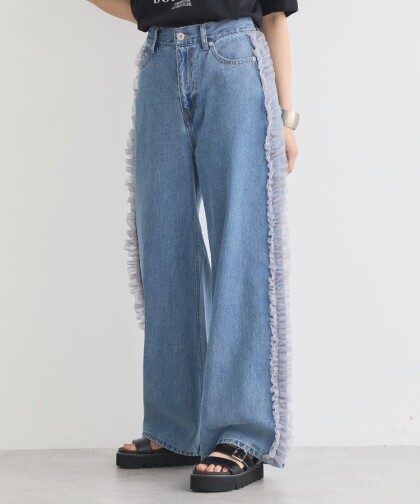 👖🩵サイドチュールデニムパンツ🩵休日のおでかけはこれできまり✨