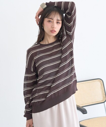 ゆるっと大人かわいい♡ボーダーニットプルオーバー🤎