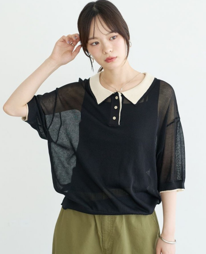 大人かわいい🖤ポロニットコーデ