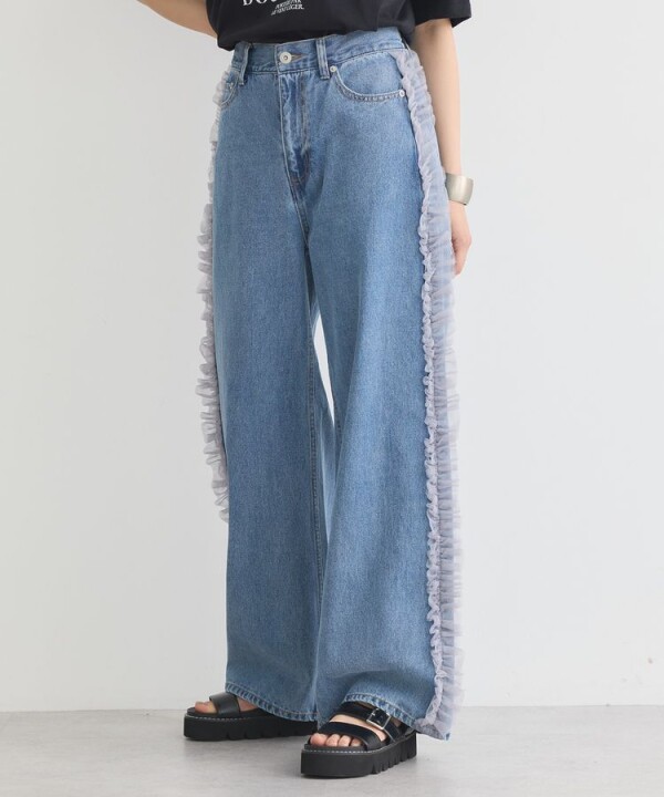 👖🩵サイドチュールデニムパンツ🩵休日のおでかけはこれできまり✨