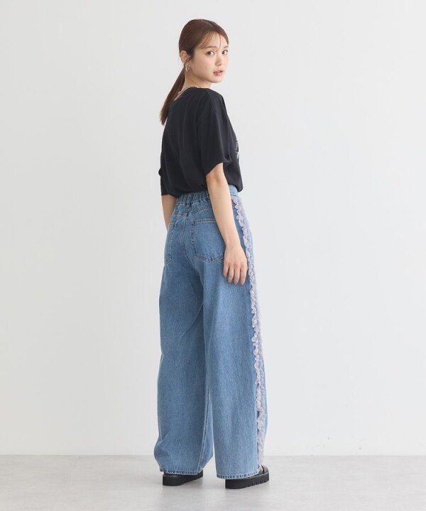 👖🩵サイドチュールデニムパンツ🩵休日のおでかけはこれできまり✨