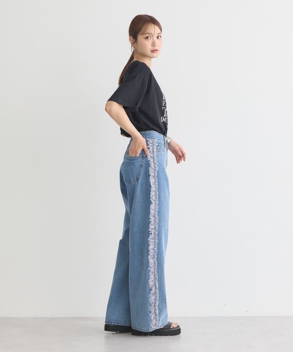👖🩵サイドチュールデニムパンツ🩵休日のおでかけはこれできまり✨